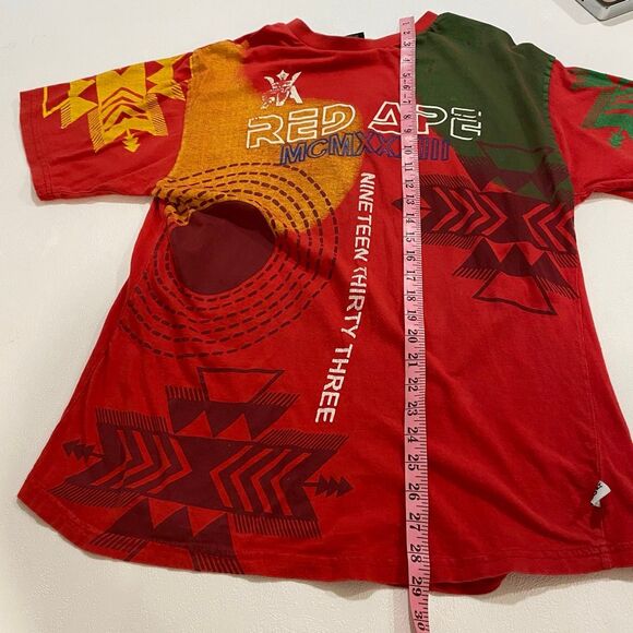 Red Ape Graphic Tee Shirt Medium – Tribal Print Streetwear Red Multicolor - Picture 5 of 7